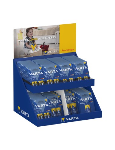 Expositor de carton de sobremesa con blisters varios aaa-aa-c-d-9v varta 43x36x29cm