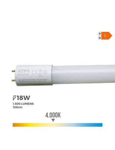 Tubo led t8 18w 1950lm 4000k luz dia (eq.36w) ø2,6x120cm edm