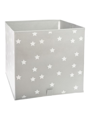 Cesta de ordenación infantil color gris con estrellas. medidas: 29x29x29cm