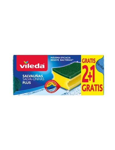 Salvauñas antibacterias 2+1 estropajo con bayeta 162589 vileda