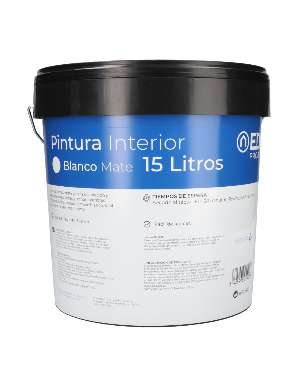 Pintura plastica mate interior blanca 15l edm