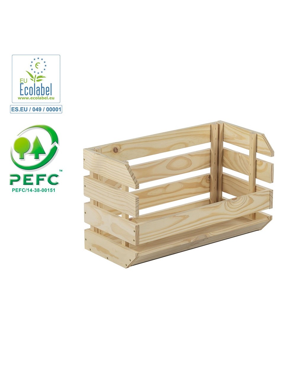 Caja apilable evolution 60x28,5x35,3cm pino sin barniz 100% pefc cert astigarraga