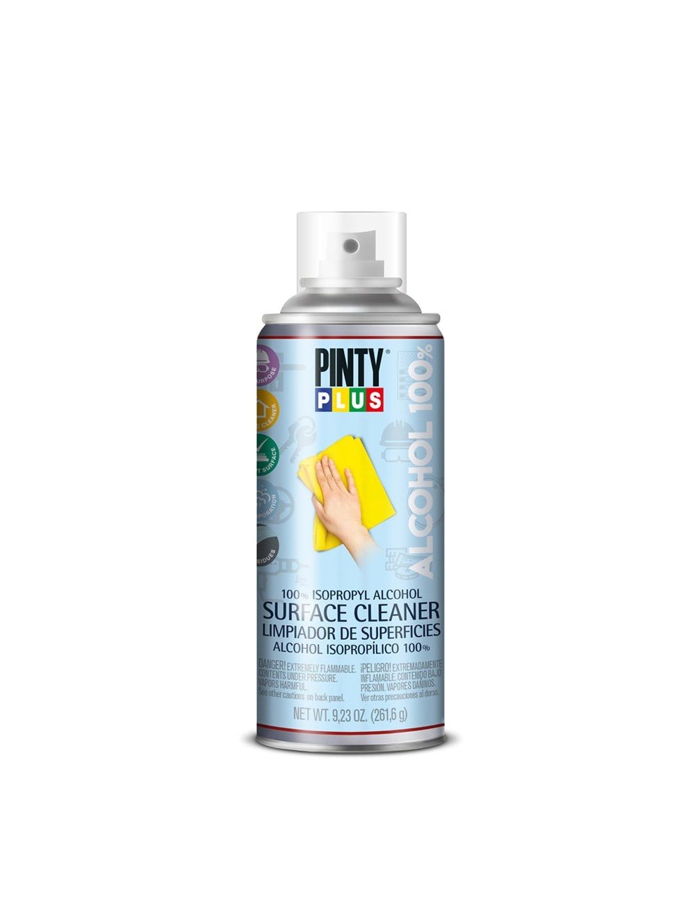 Limpiador para objetos y superficies 100% alcohol isopropilico en spray 400ml pinty plus