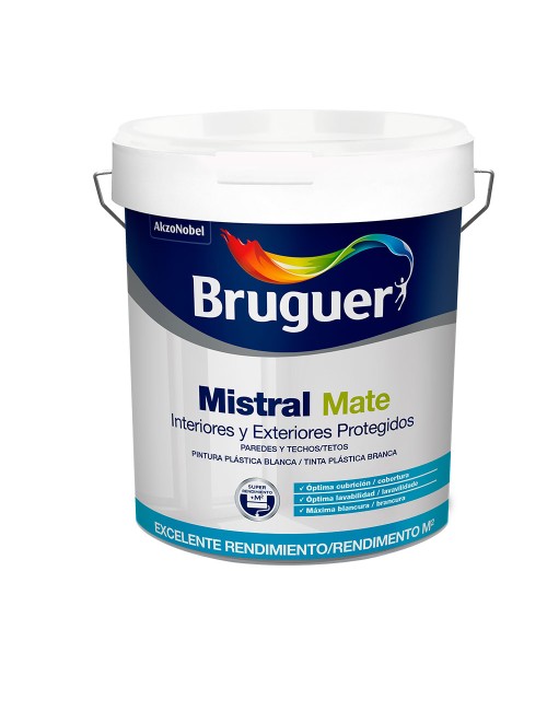 Pintura plastica blanca mate mistral 4l para interior y exterior 5586674 bruguer