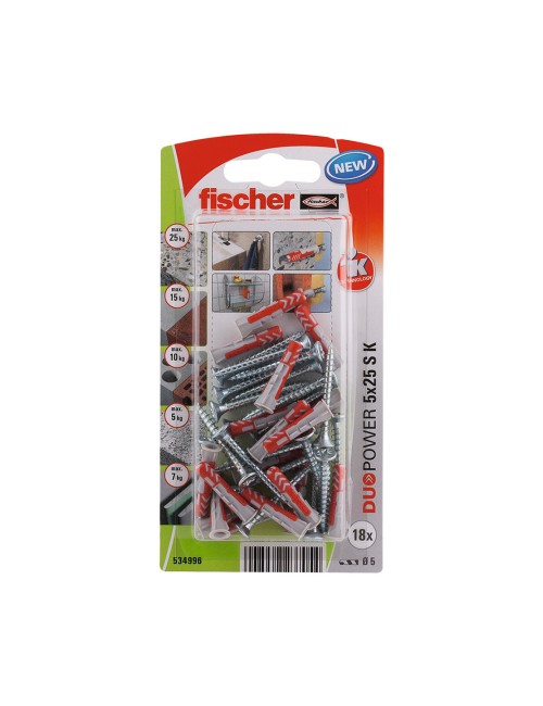 Blister 18 tacos+tornillos duopower ø5x25mm 534996 fischer