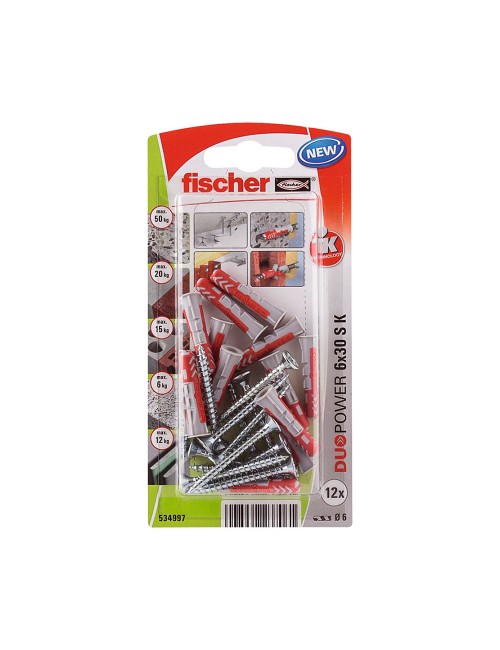 Blister 12 tacos+tornillos duopower ø6x30mm 534997 fischer