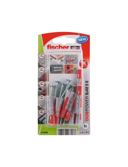 Blister 8 tacos+tornillos duopower ø8x40mm 534998 fischer