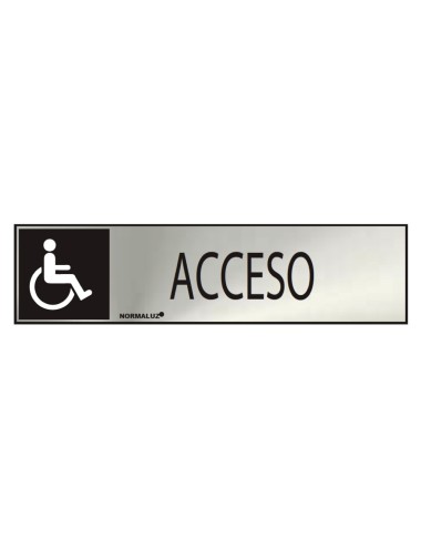 Cartel informativo "acceso" discapacitados (inox adhesivo 0.8mm) 5x20cm normaluz