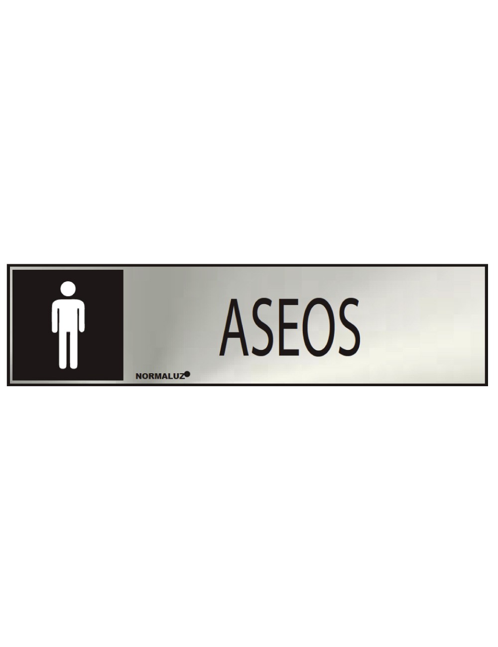 Cartel informativo "aseos" hombre (inox adhesivo 0.8mm) 5x20cm normaluz