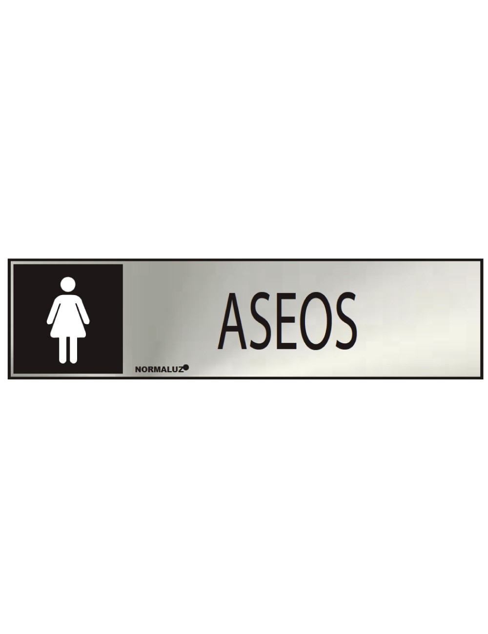 Cartel informativo "aseos" mujer (inox adhesivo 0.8mm) 5x20cm normaluz