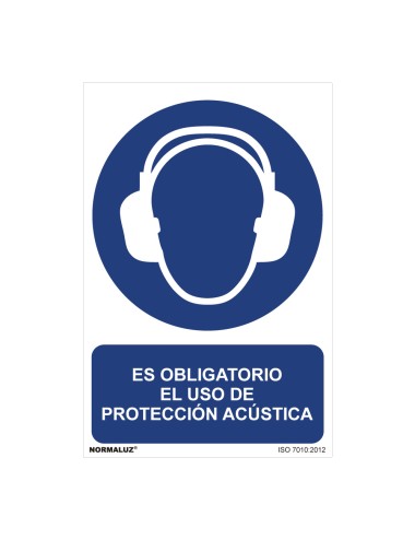 Cartel "es obligatorio el uso de proteccion acustica" (pvc 0,7mm) 30x40cm normaluz