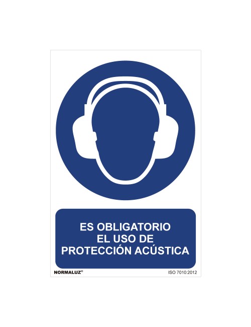 Cartel "es obligatorio el uso de proteccion acustica" (pvc 0,7mm) 30x40cm normaluz