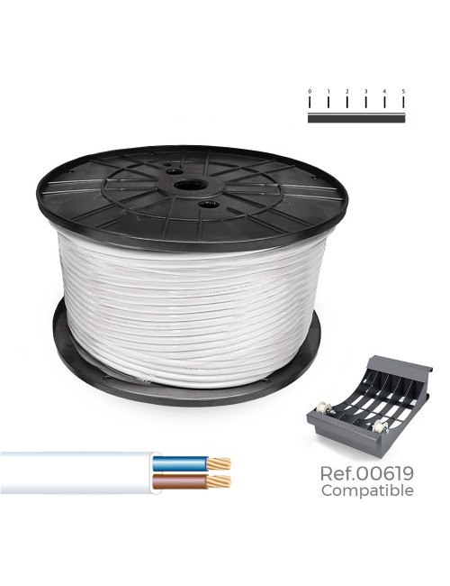 Carrete cable manguera plana blanca 2x1,5mm 400m (audio) (bobina grande ø400x200mm)