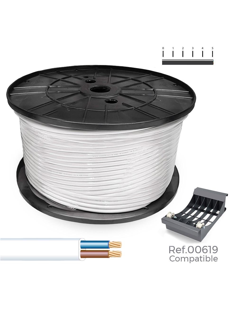 Carrete cable manguera plana blanca 2x0,75mm 700m (audio) (bobina grande ø400x200mm)