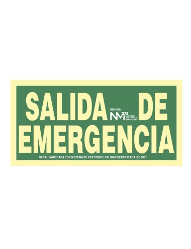 Cartel de evacuación "salida de emergencia" (pvc 1mm) clase a 30x15cm normaluz