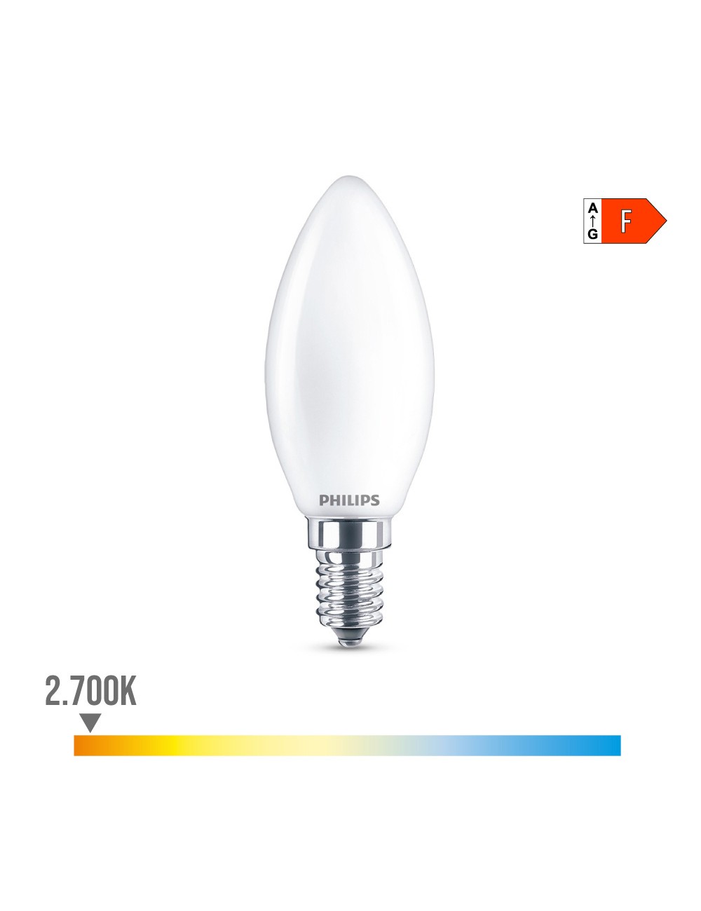 Bombilla vela led e14 4,3w 470lm 2700k luz calida ø3,5x9,7cm. philips