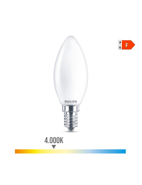 Bombilla vela led e14 4,3w 470lm 4000k luz dia philips