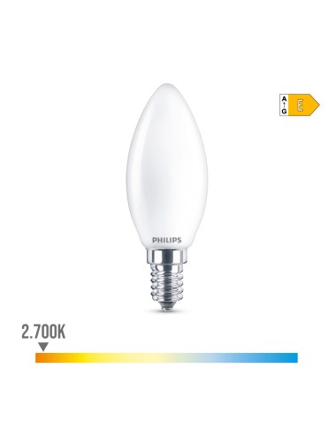 Bombilla vela led e14 6,5w 806lm 2700k luz calida ø3,5x9,7cm. philips