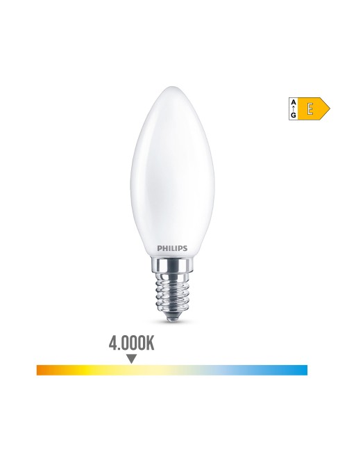 Bombilla vela led e14 6,5w 806lm 4000k luz dia ø3,5x9,7cm. philips