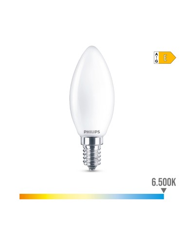 Bombilla vela led e14 6,5w 806lm 6500k luz fria ø3,5x9,7cm. philips