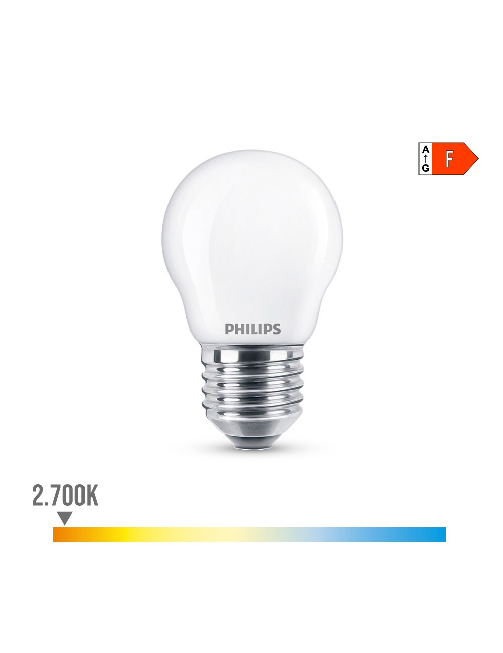 Bombilla esferica led e27 4,3w 470lm 2700k luz calida ø4,5x8,2cm philips