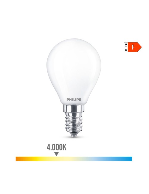 Bombilla esferica led e14 4,3w 470lm 4000k luz dia ø4,5x8,2cm philips