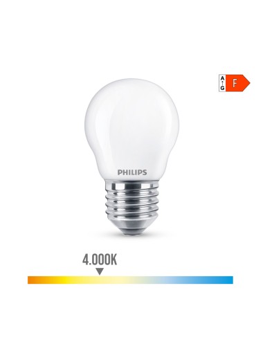 Bombilla esferica led e27 4,3w 470lm 4000k luz dia ø4,5x7,8cm philips