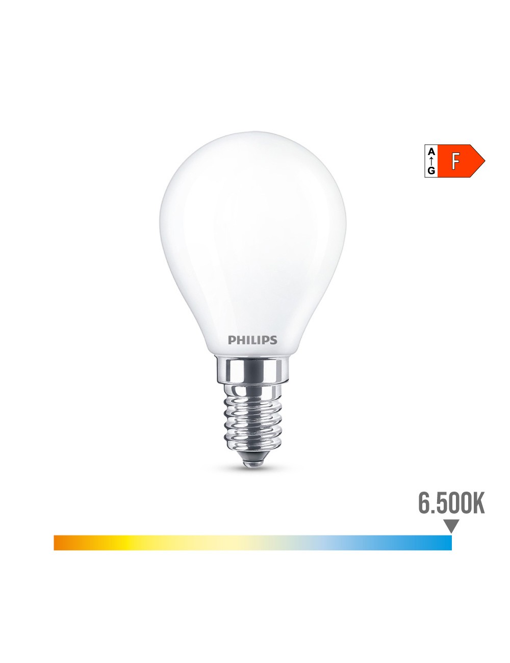 Bombilla esferica led e14 4,3w 470lm 6500k luz fria ø4,5x8,2cm philips