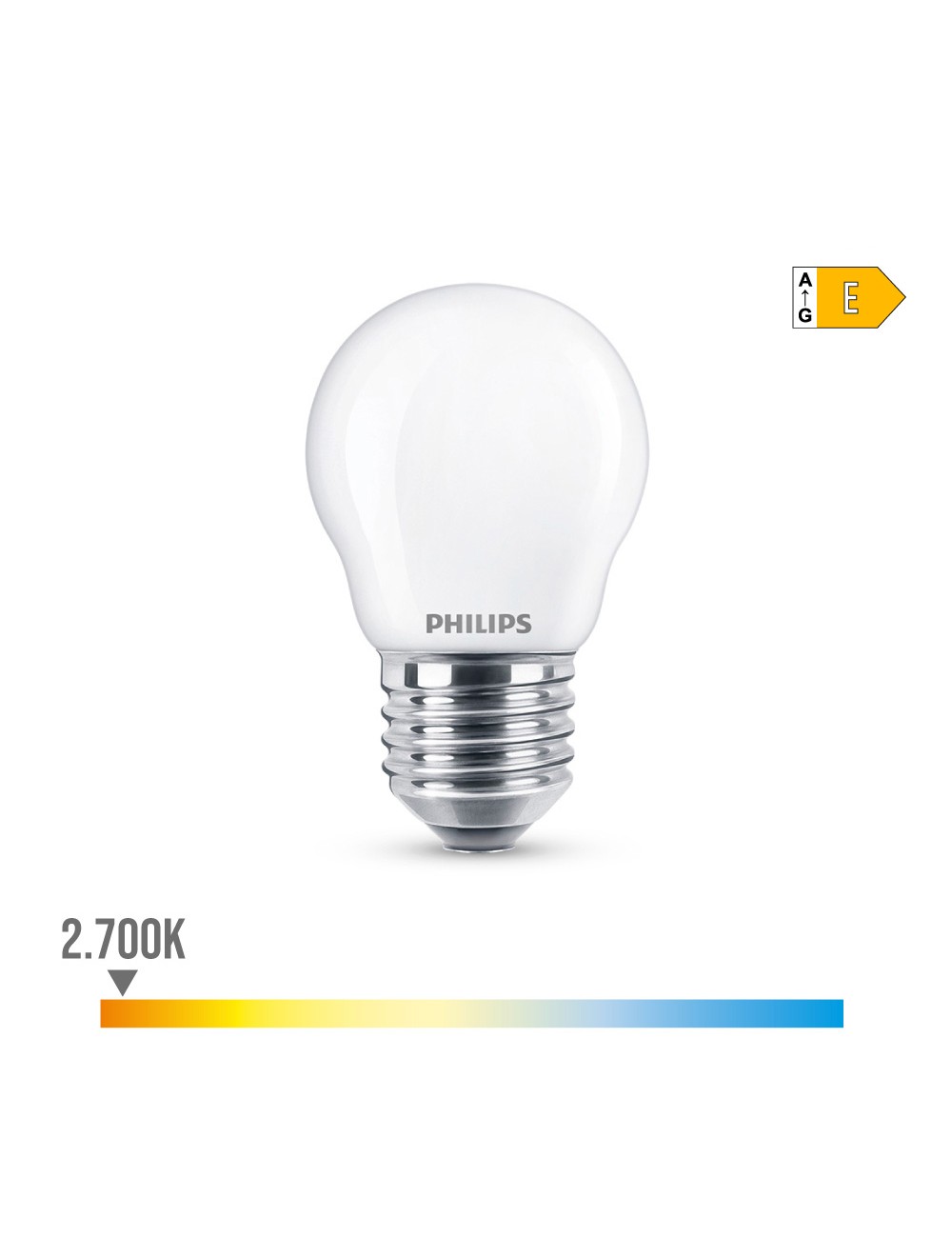 Bombilla esferica led e27 6,5w 806lm 2700k luz calida ø4,5x7,8cm philips