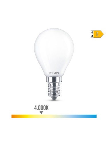 Bombilla esferica led e14 6,5w 806lm 4000k luz dia ø4,5x8cm philips