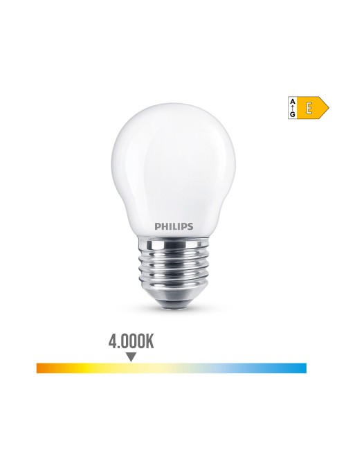 Bombilla esferica led e27 6,5w 806lm 4000k luz dia ø4,5x7,8cm philips