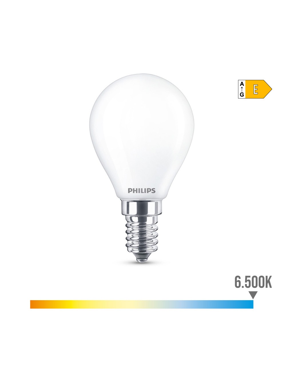 Bombilla esferica led e14 6,5w 806lm 6500k luz fria ø4,5x8cm philips