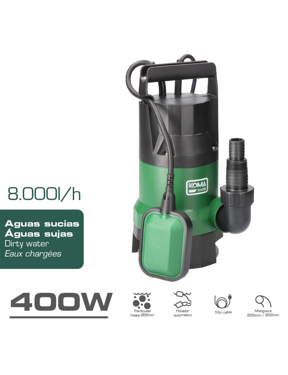 Bomba sumergible aguas sucias 400w