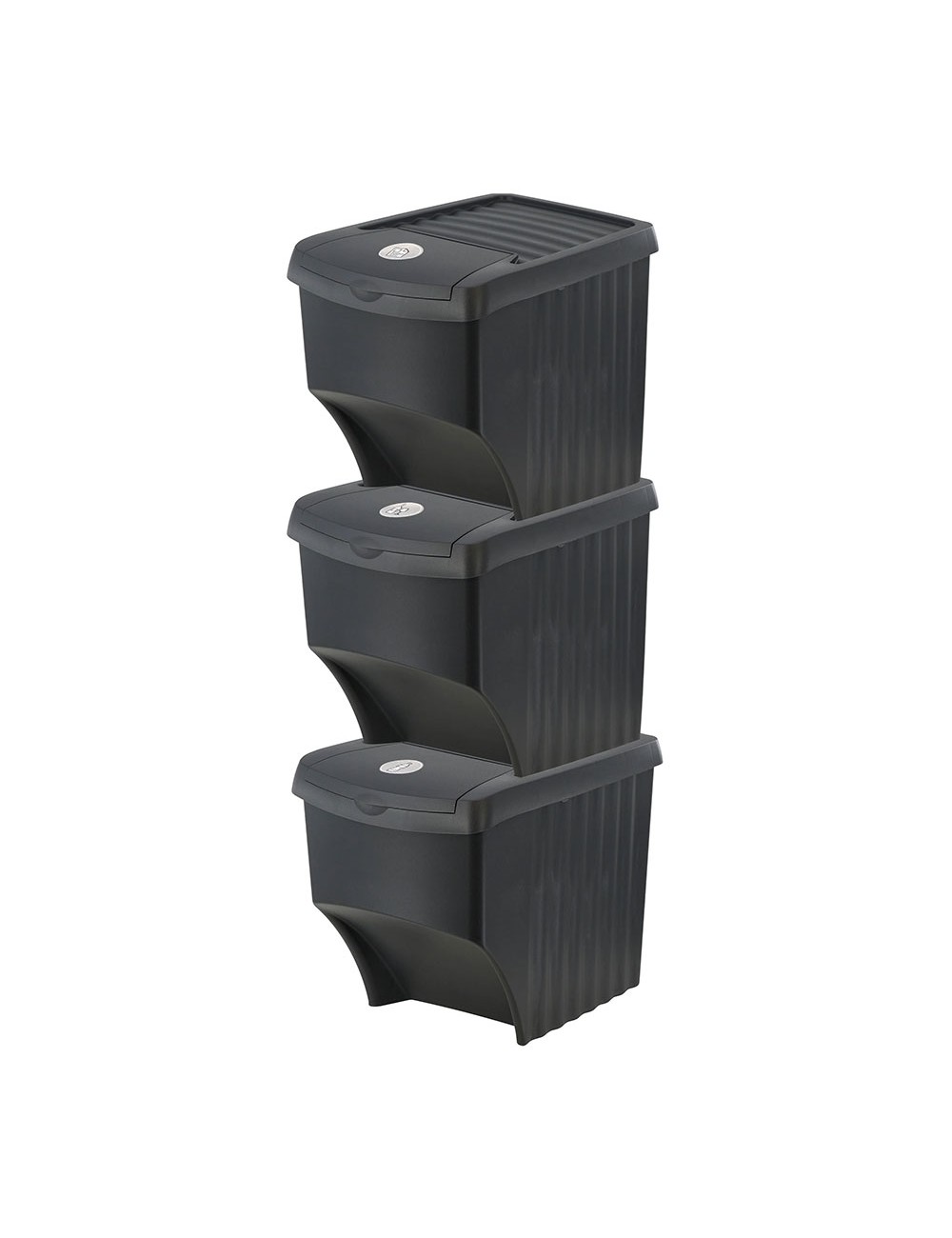 Sistema de 3 cubos de 22 litros reciclaje apilables 392x293x456mm