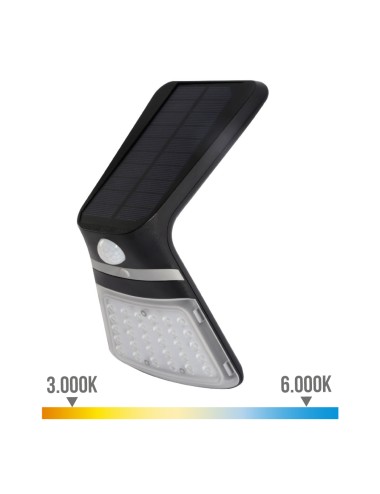 Aplique solar 3,5w 430lm recargable sensor presencia (2-8m) color negro 10,5x13cm edm