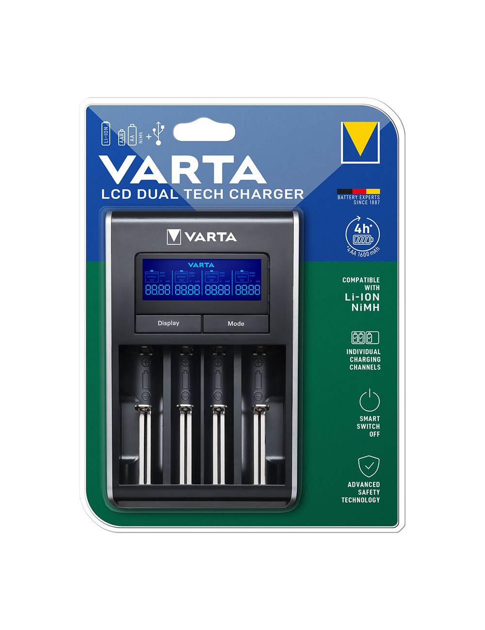 Cargador varta lcd dual tech para pilas li-ion y ni-mh sin pilas 100/240v