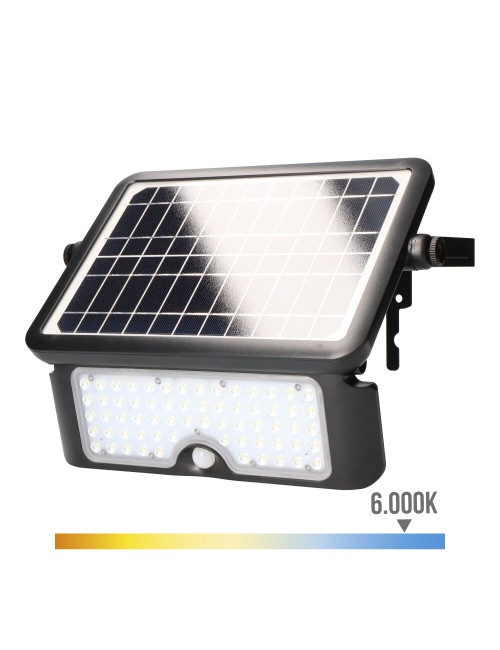 Aplique solar 10w 1150lm recargable. sensor presencia (2-8m) color negro 27,5x19,6cm edm