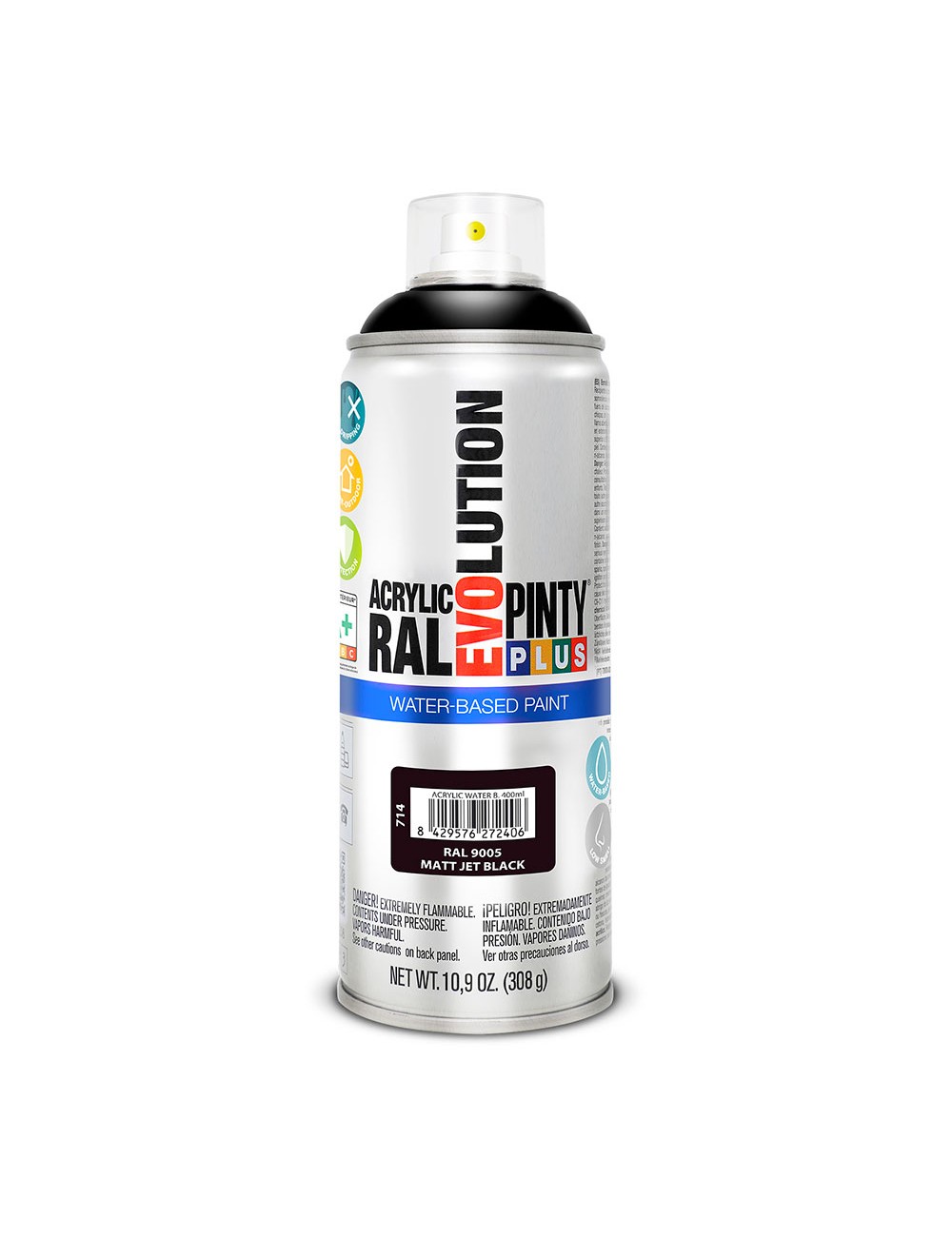 Pintura en spray pintyplus evolution water-based 520cc ral 9005 negro intenso mate