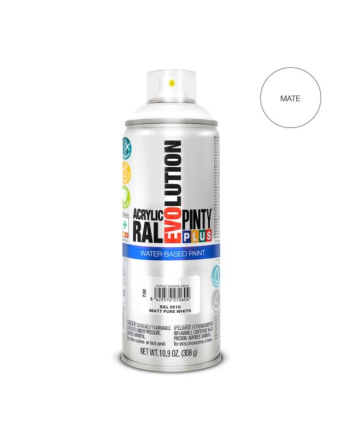 Pintura en spray pintyplus evolution water-based 520cc ral 9010 blanco puro mate