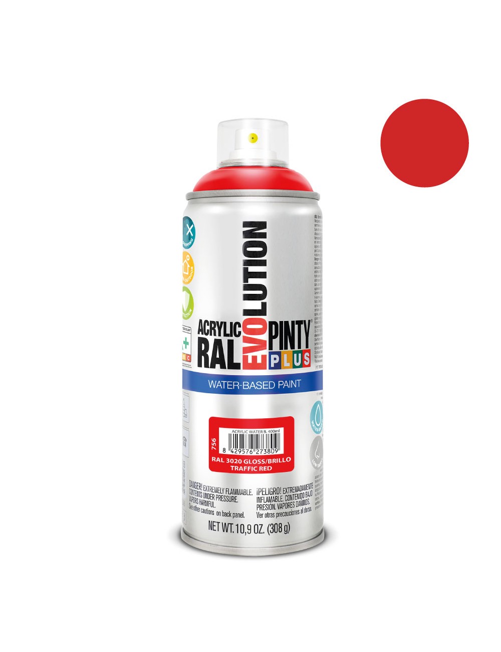 Pintura en spray pintyplus evolution water-based 520cc ral 3020 rojo tráfico