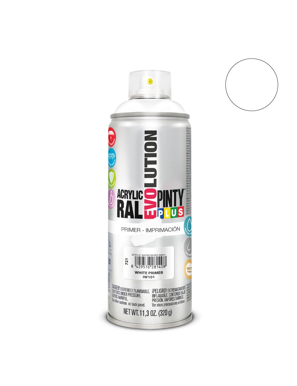 Pintura en spray pintyplus evolution water-based 520cc imprimación blanco iw101