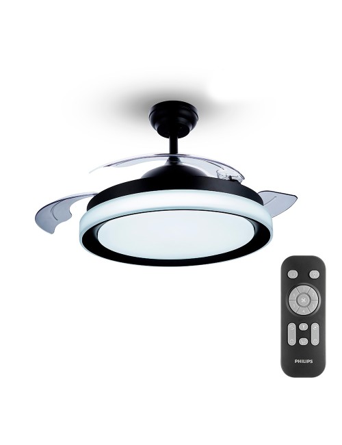 Ventilador de techo de led modelo atlas. color negro. potencia: 28+35w aspas: ø106cm con mando a distancia philips