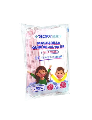 Mascarilla quirúrgica rosa bolsa 10 unidades infantil. tecnol