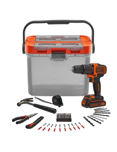 Brico kit con taladro percutor 18v y accesorios bcksb05-qw black+decker