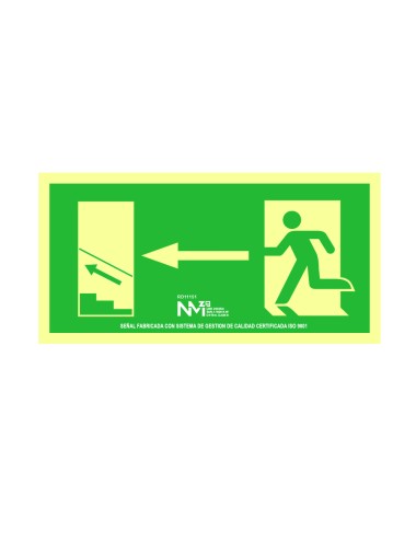 Cartel evacuación escalera arriba izquierda pvc 0,7mm clase b 32x16cm b11151 normaluz