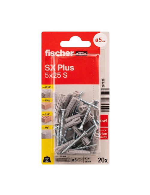 Blister taco+tornillo sx plus ø5x25mm sk nv 20 unid. 567826 fischer