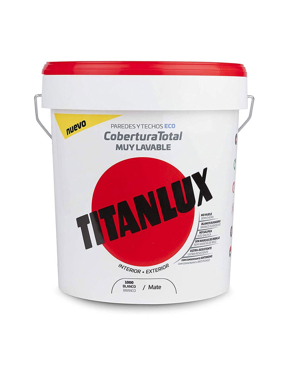 Pintura plástica lavable mate interior-exterior cobertura total blanco 15l titanlux 06t100015