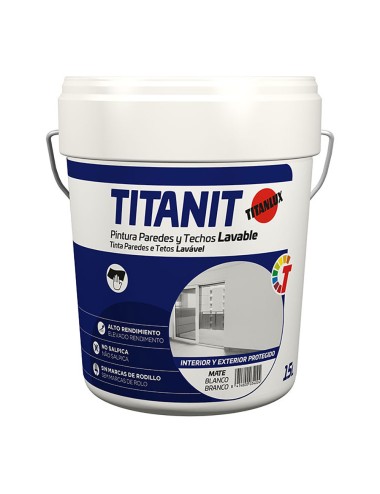 Pintura para paredes y techos lavable titanit mate blanco interior y exteriores protegidos 15l titanlux 029190015