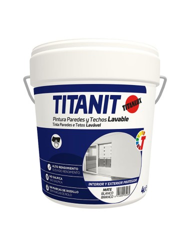 Pintura para paredes y techos lavable titanit mate blanco interior y exteriores protegidos 4l titanlux 029190004