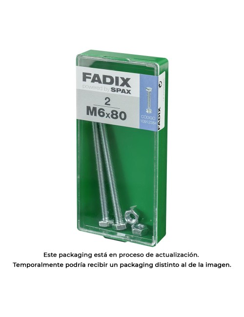 Caja m 2 unid. tornillo metrica cab hex+tuerca cinc m 6x80mm fadix